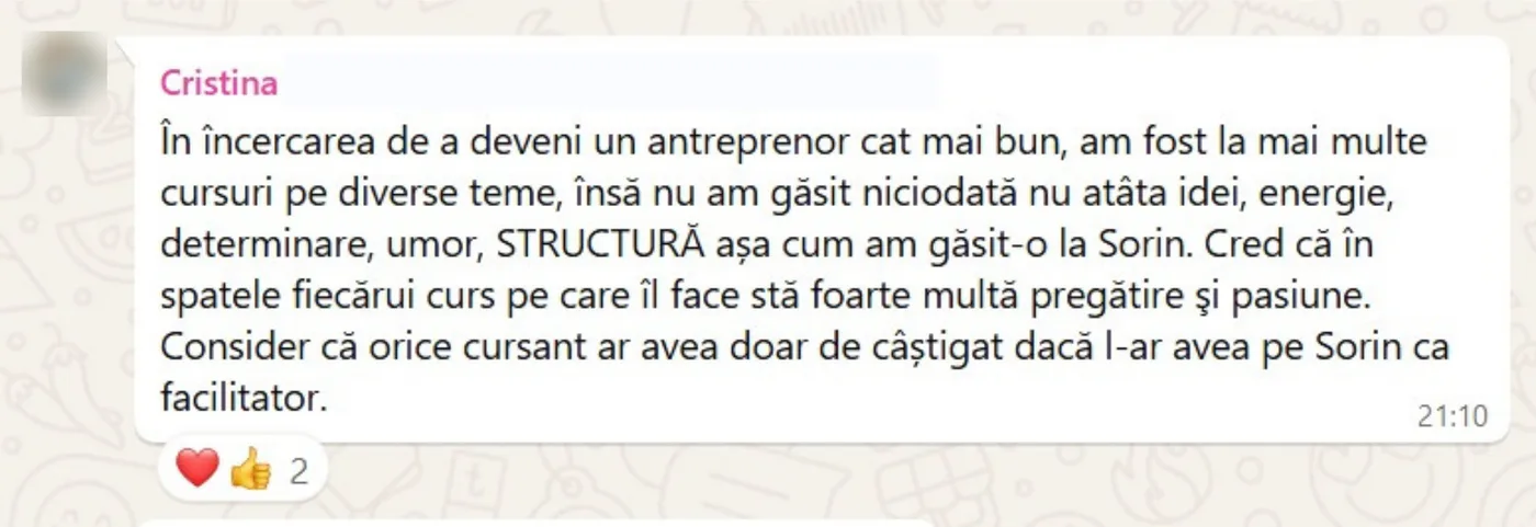 Mesajul trimis de Cristina lui Sorin pe WhatsApp