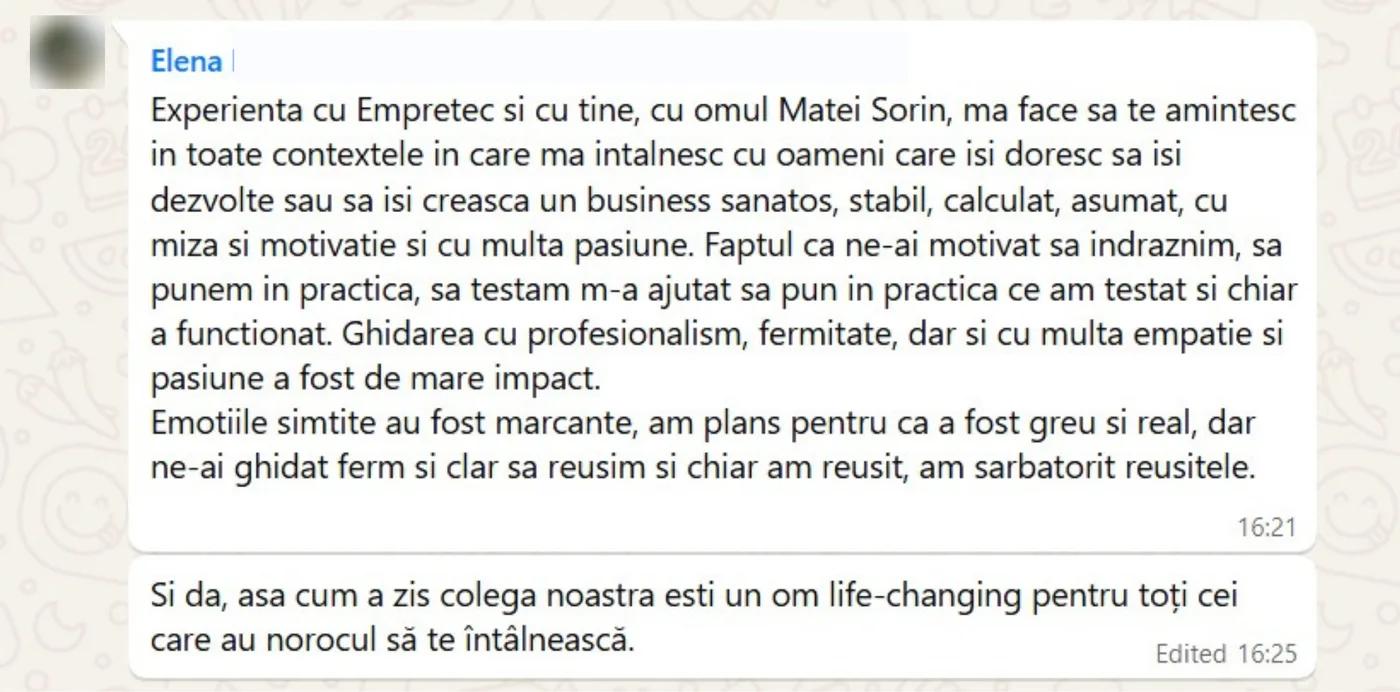 Mesajul trimis de Elena lui Sorin pe WhatsApp