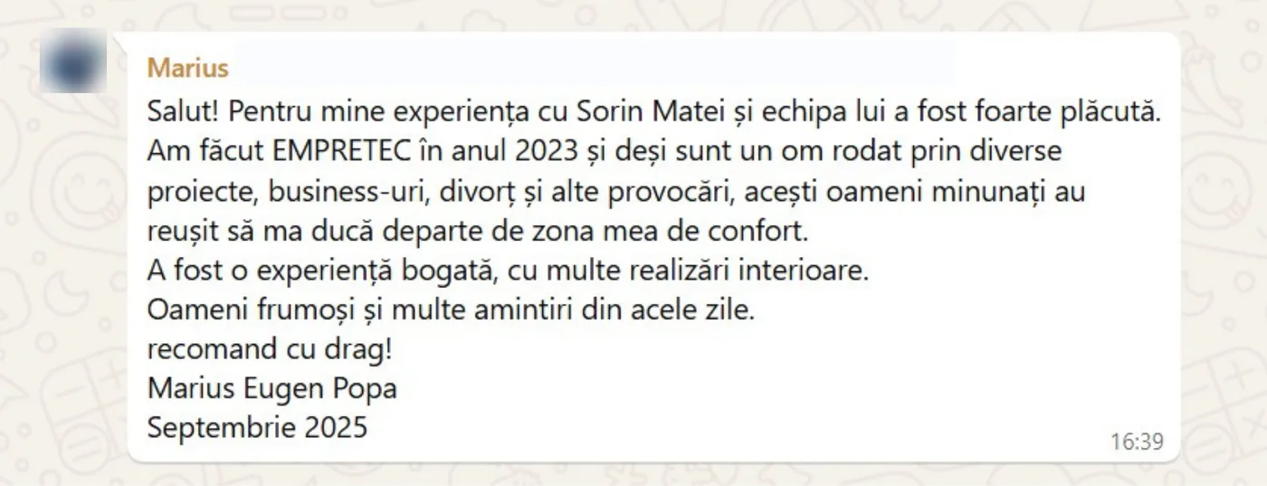 Mesajul trimis de Marius lui Sorin pe WhatsApp