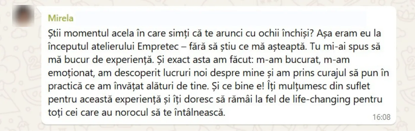 Mesajul trimis de Mirela lui Sorin pe WhatsApp