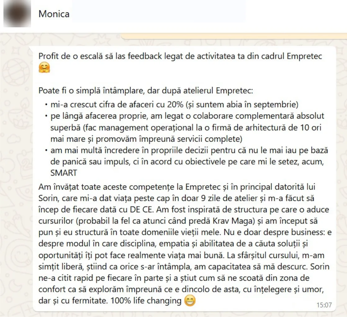 Mesajul trimis de Monica lui Sorin pe WhatsApp
